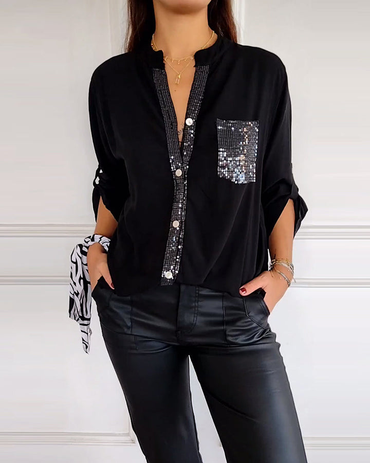 Levoire | Paillettes Sacs Boutons Chemise Noir