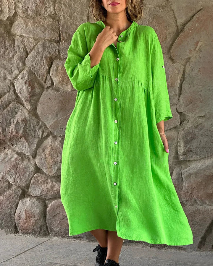 Levoire | Robe chemise ample en coton et lin Vert