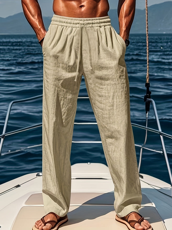 Levoire | Pantalon De Plage Pour Hommes En Coton Avec Cordons Couleur kaki