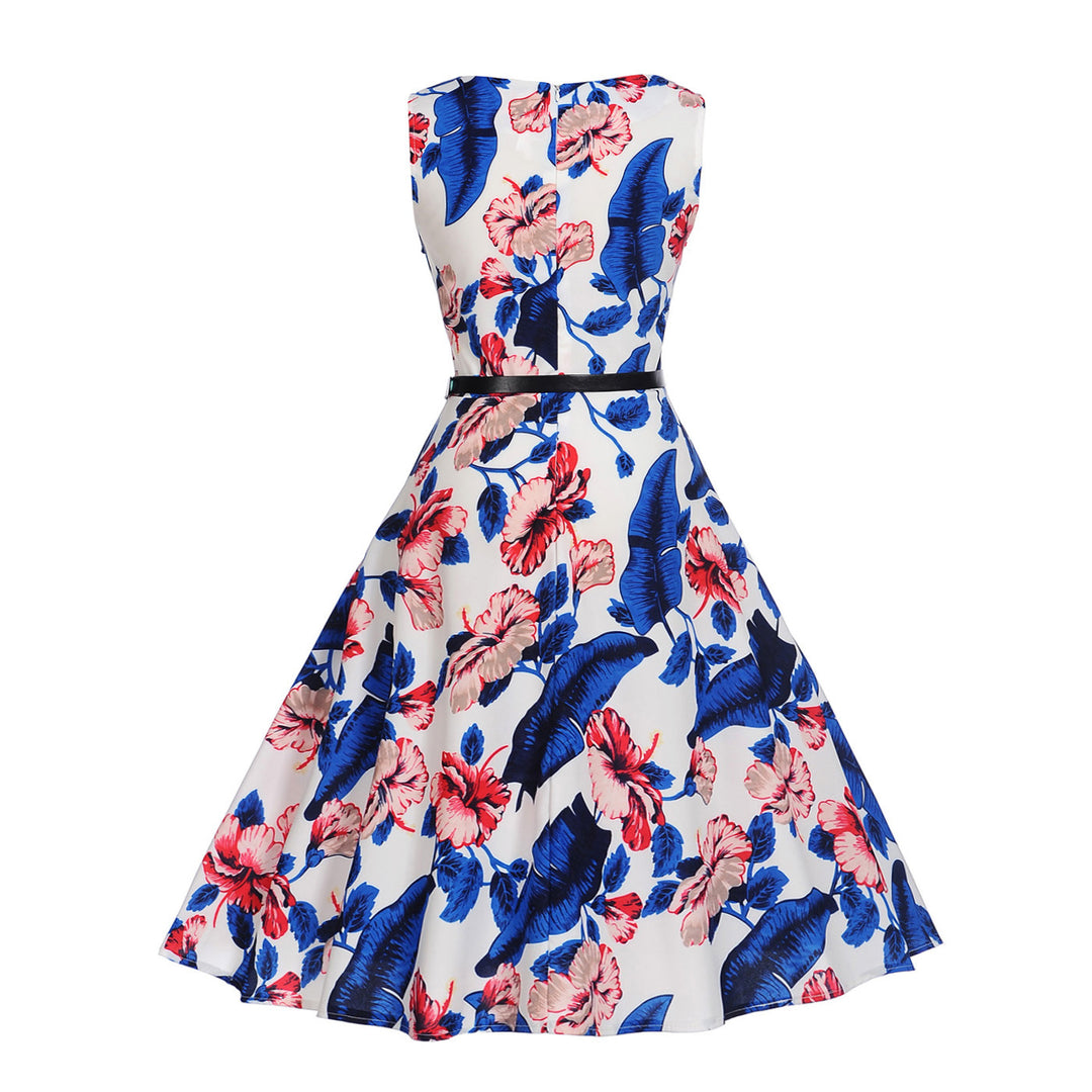 Robe swing pour femmes avec des motifs floraux et une ceinture élastique à la taille Levoire