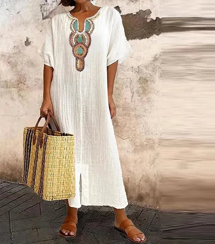 Levoire | Robe En Coton Et Lin Pour Femmes Blanc