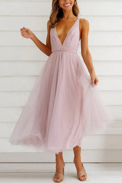 Levoire | Robe midi en tulle à col en V Feeling Romantic Rose