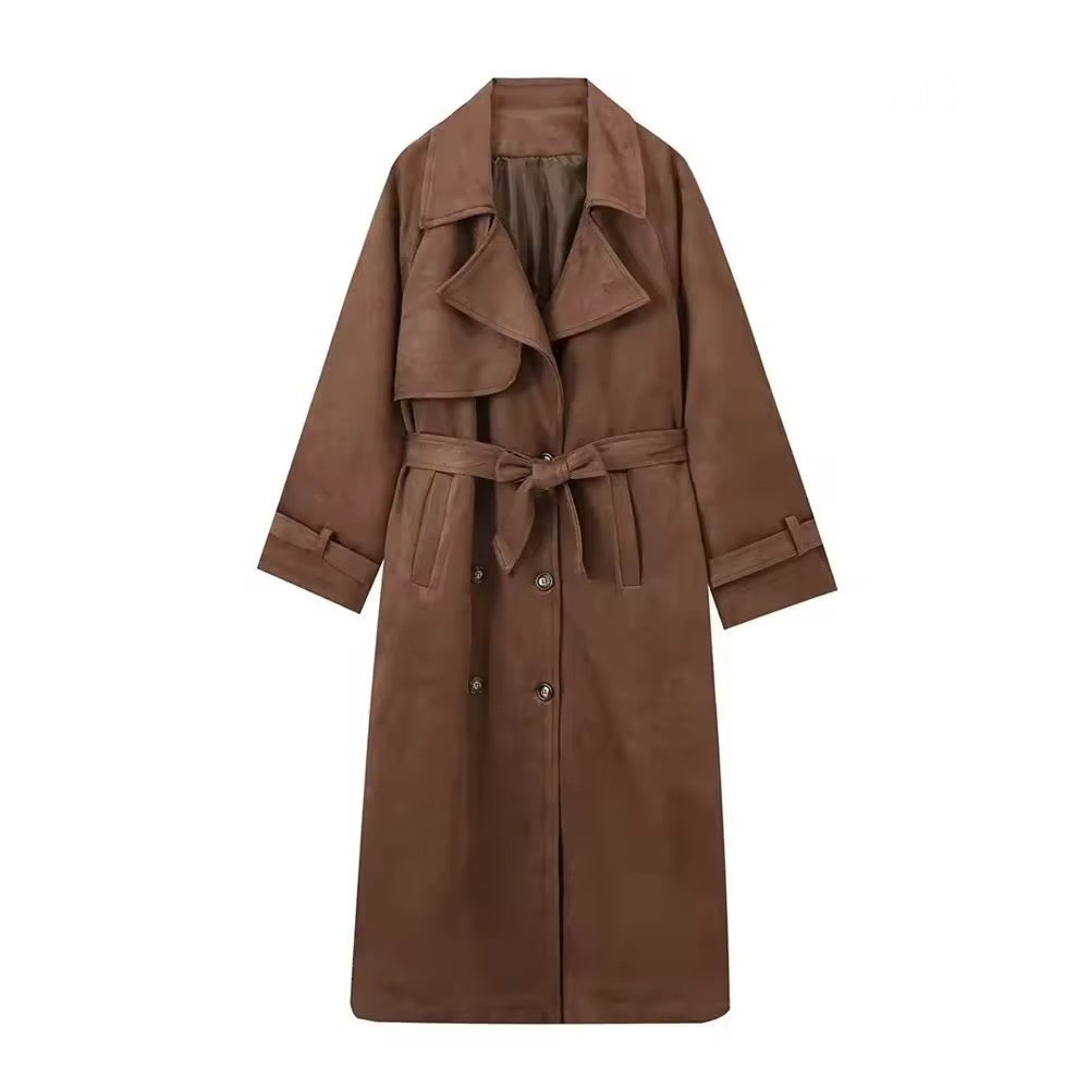Levoire | Manteau Trench En Daim Plus Long En Brun