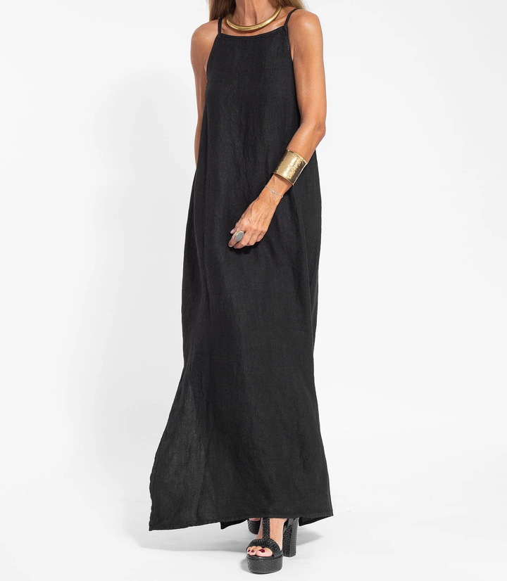 Levoire | Élégante Robe Longue Sans Manches en Coton et lin de Couleur Unie