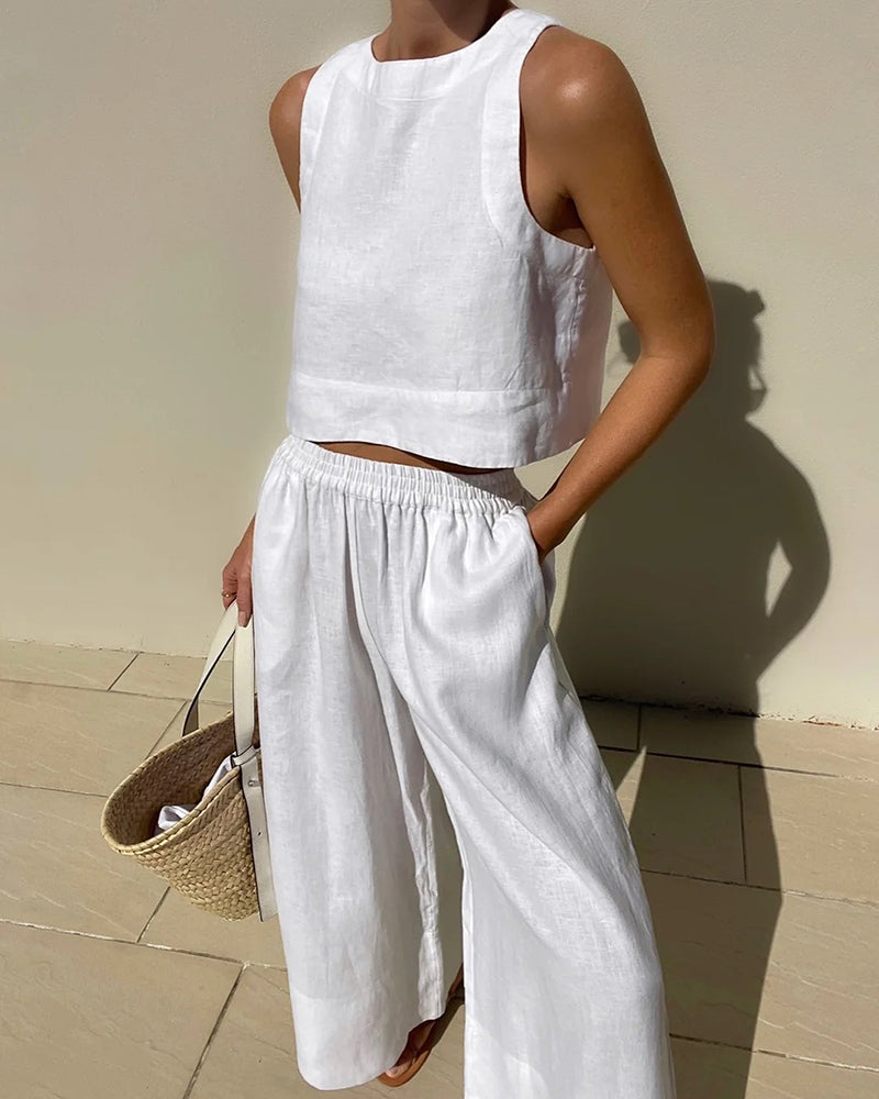 Levoire | Ensemble De Crop Top Et Pantalon Deux Pièces Blanc
