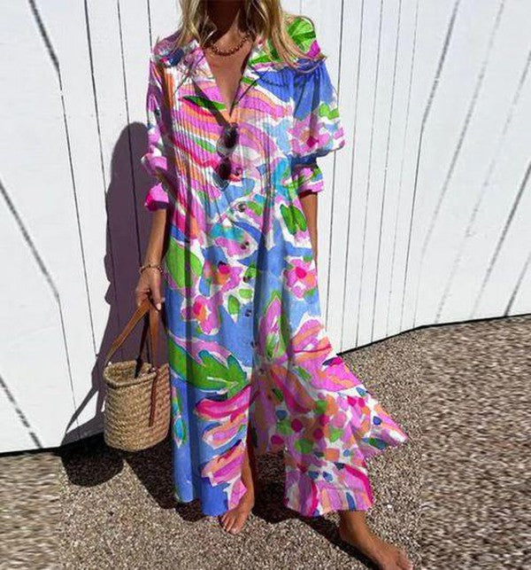 Levoire | Robe Longue Avec Imprimé Floral Rose