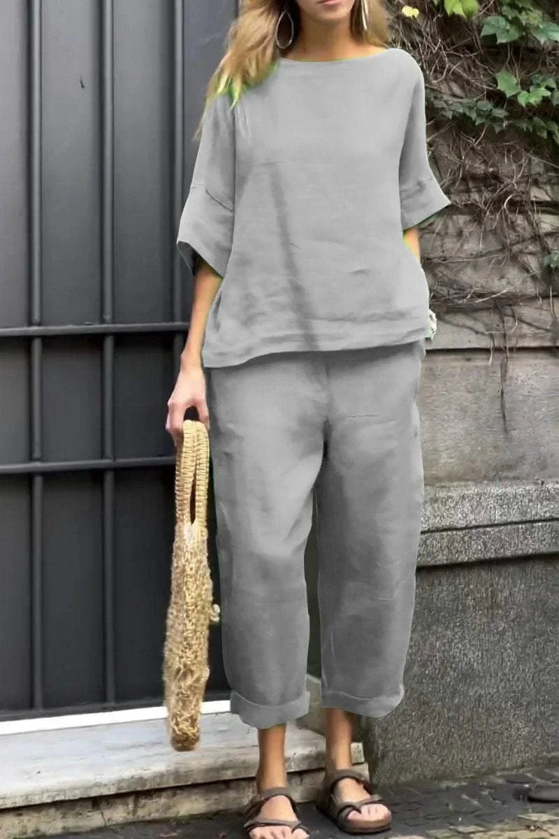 Levoire | Décontracté Haut Rond Uni & Pantalon Gris