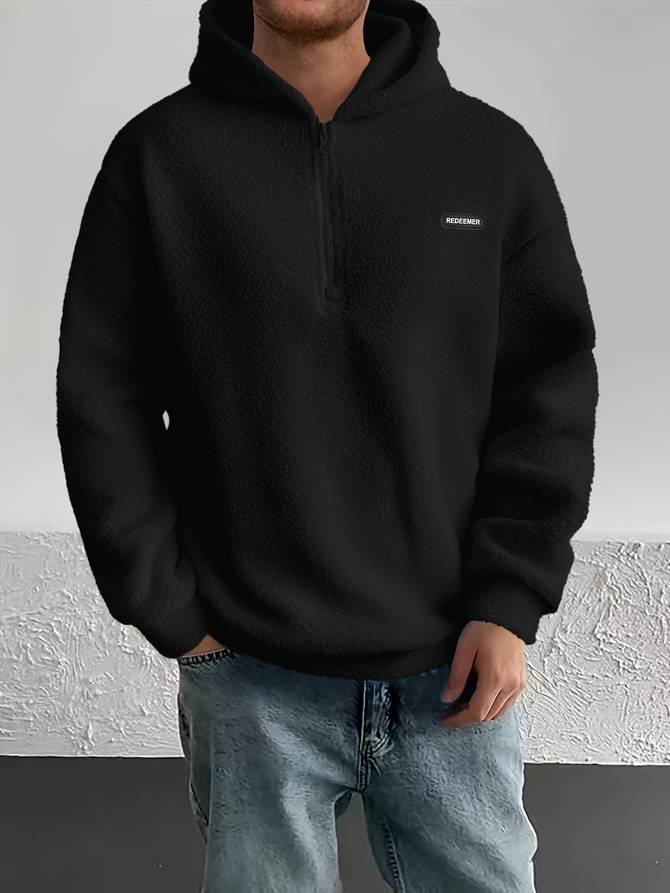 Levoire | Sweat à capuche en fleece à demi-zip à manches longues Noir