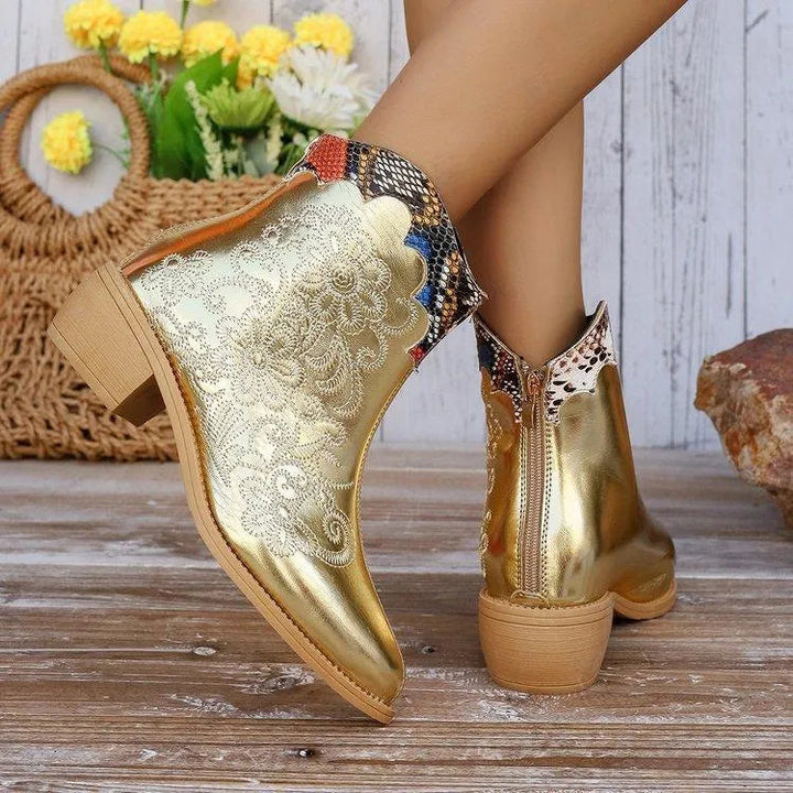 Levoire | Bottes hautes avec talon en boîte Fleur dorée