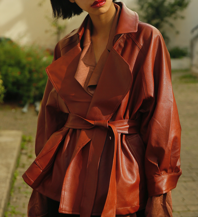 Levoire | Veste En Cuir Synthétique Élégante Vin rouge