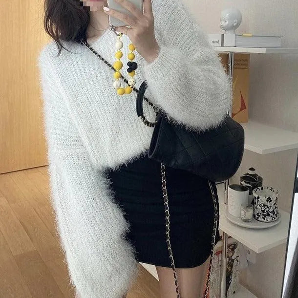 Levoire | Pull fille à col rond et manches bouffantes Blanc Taille libre