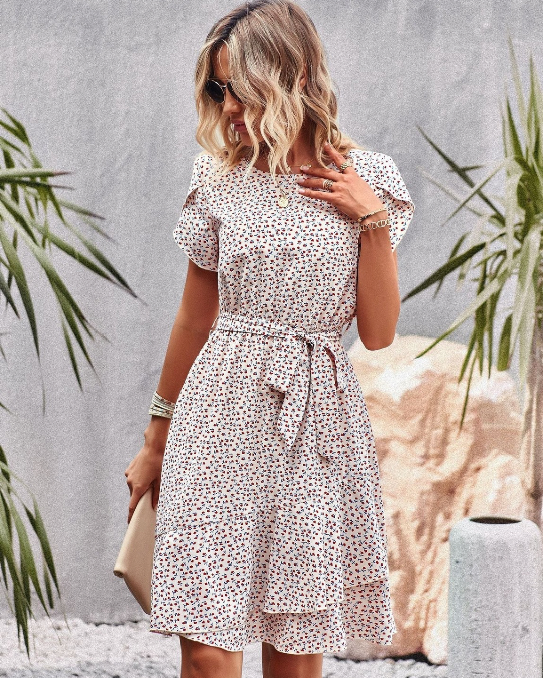 Levoire | Robe À Fleurs Boho Avec Volants Blanc