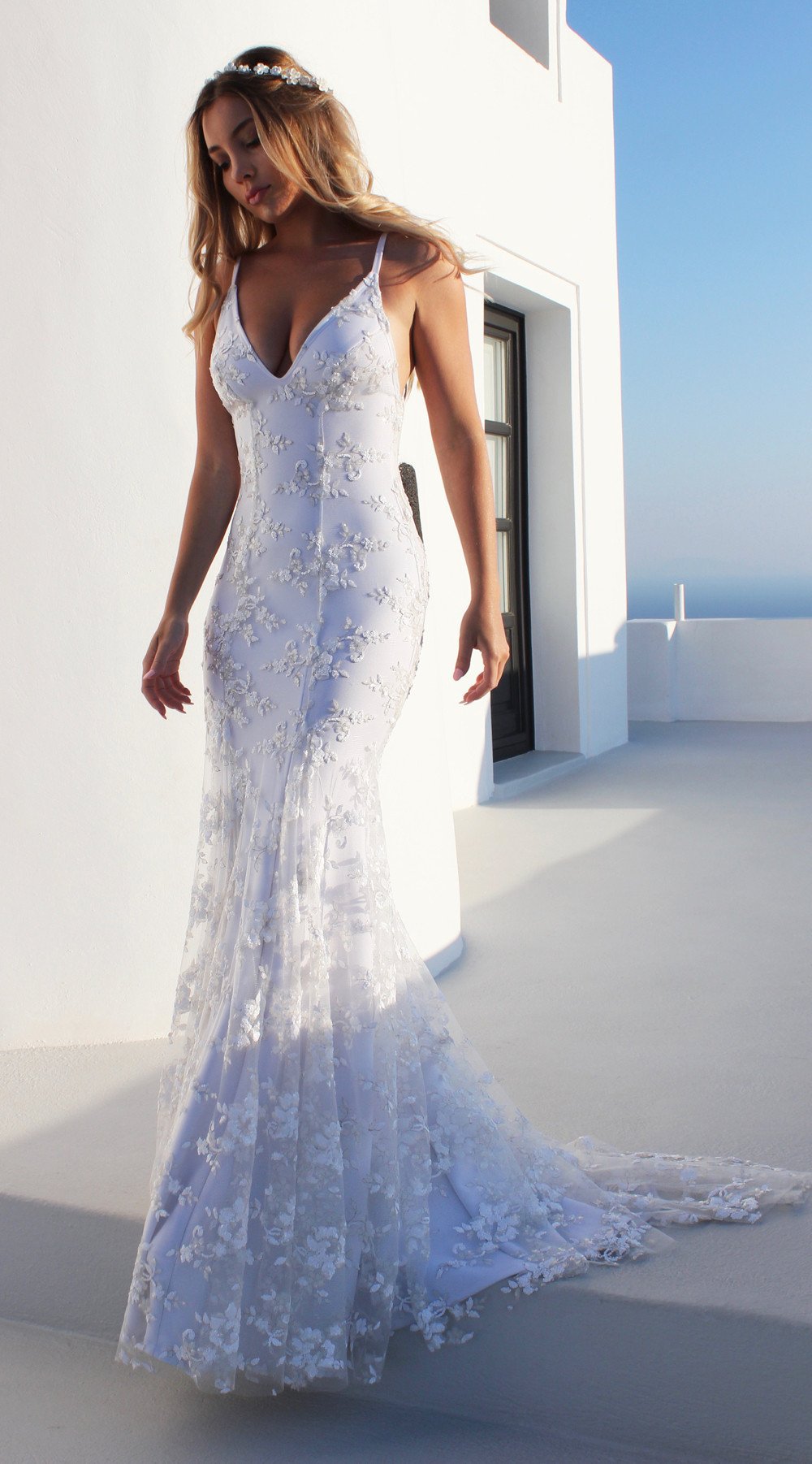 Levoire | Élégante robe blanche sans bretelles Blanc