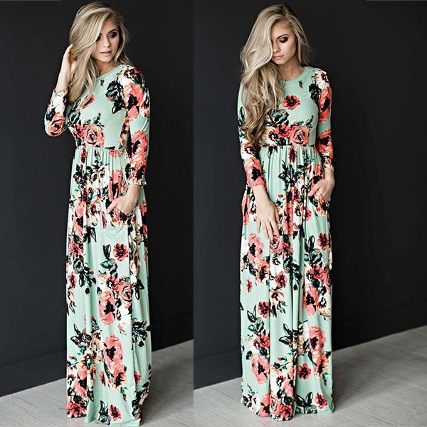 Robe maxi femme avec des motifs floraux et une jupe longue et fluide Levoire