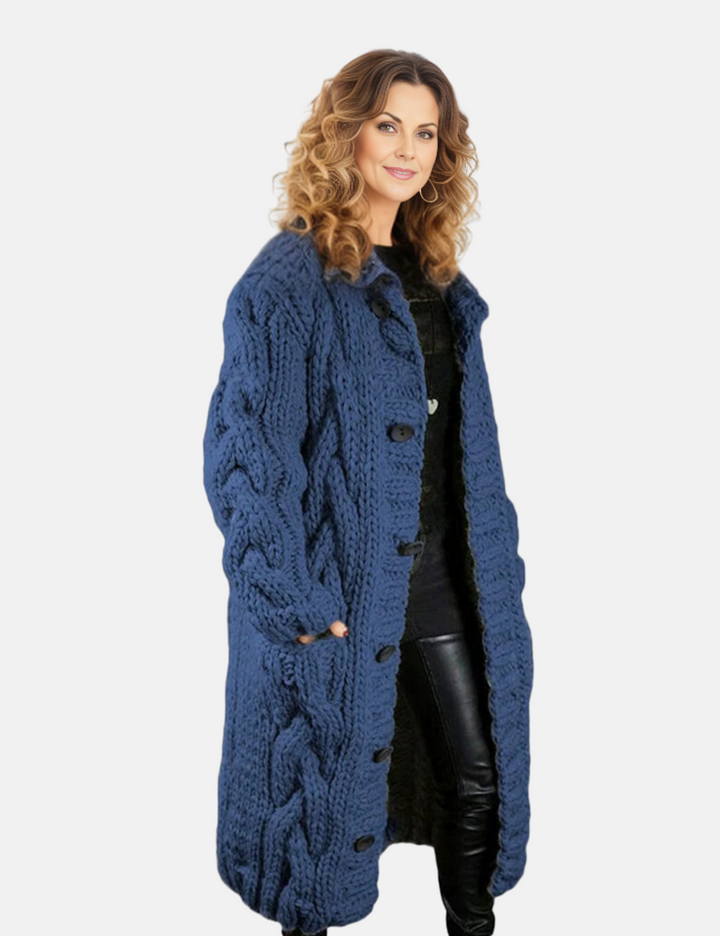 Levoire | Super Doux Long Gilet Tricoté Avec Capuche Pour Femmes Bleu