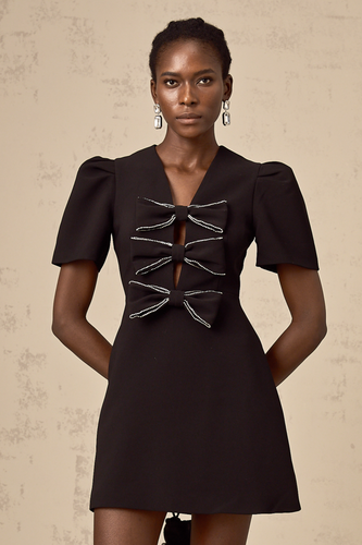 Levoire | Robe Mini Noire Décorée De Nœuds