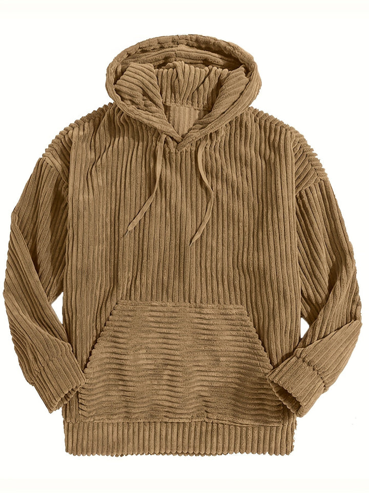 Levoire | Sweat À Capuche En Corduroy Vintage Pour Hommes Avec Col Haut Et Poche Kangourou Chameau