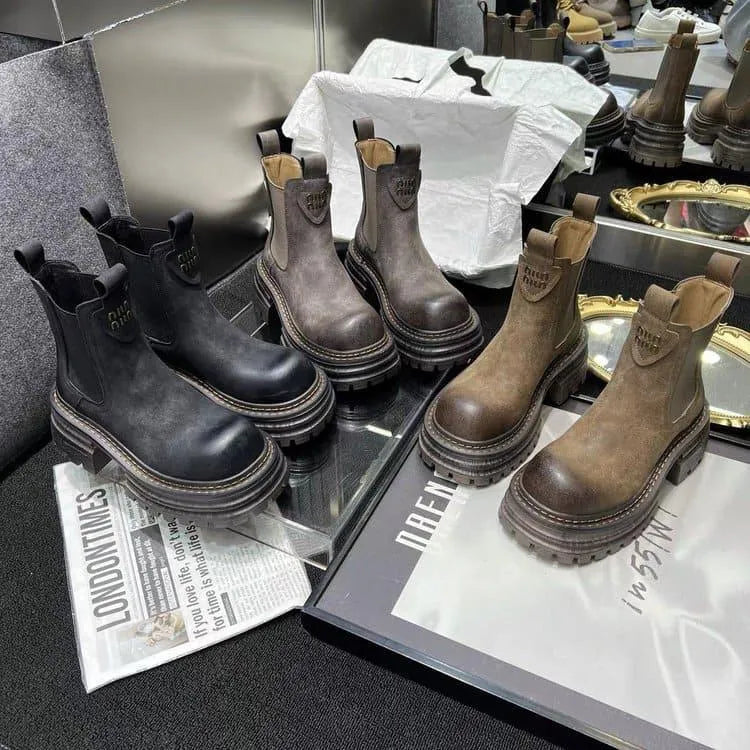 Levoire | Bottes rétro de style britannique à talon épais