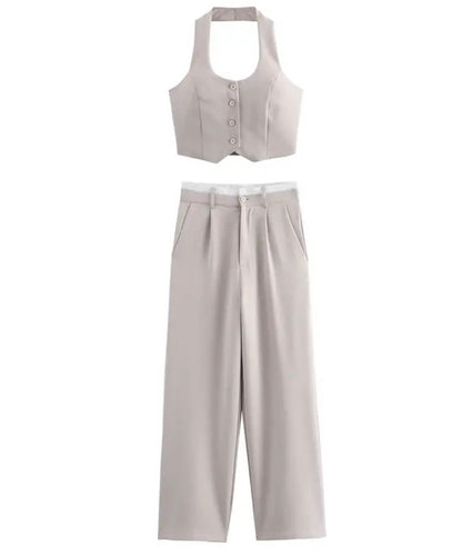 Levoire | Élégant Ensemble Femme Gilet Et Pantalon En Beige