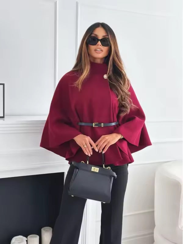 Levoire | Poncho Avec Bouton Doré Rouge foncé