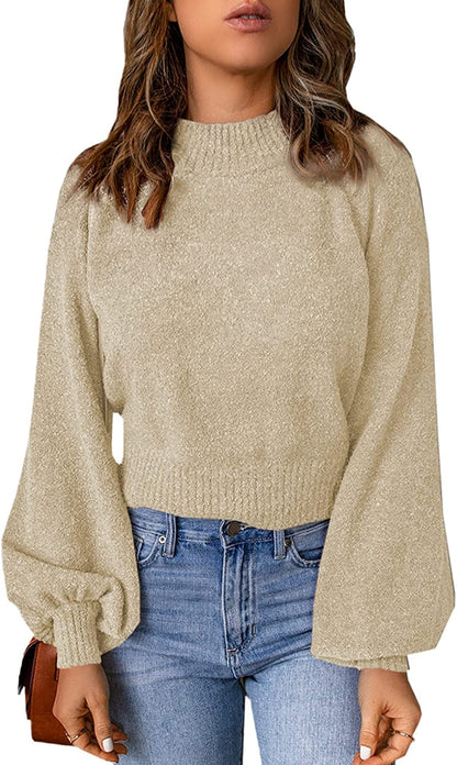 Levoire | Pull Décontracté Ajusté Avec Encolure Ronde, Manches En Lanternes Et Épaules Basses Abricot