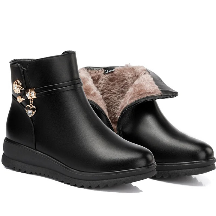 Levoire | Bottes Femme avec Détail Suspendu Talon Bas Noir-beige
