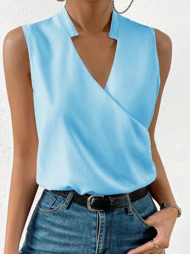 Levoire | Haut top sans manches élégant pour femmes d'été avec décolleté en V blouse décontractée pour femmes Bleu