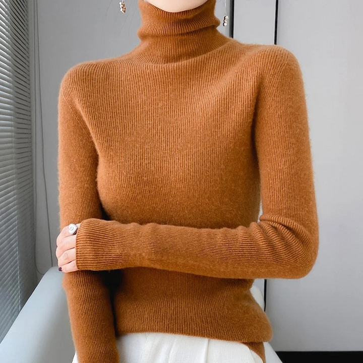 Levoire | Pull en cachemire pour femmes Pull à col élégant en laine luxueuse Braun