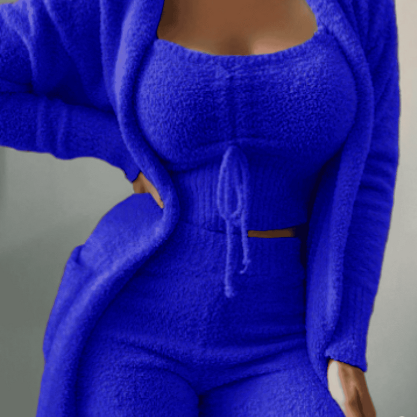 Levoire | Ensemble Fleece Confortable Avec Cardigan Et Shorts Bleu