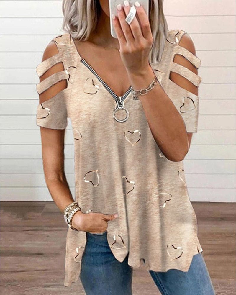 Levoire | T-Shirt Avec Impression De Cœur Et Fermeture Éclair Beige