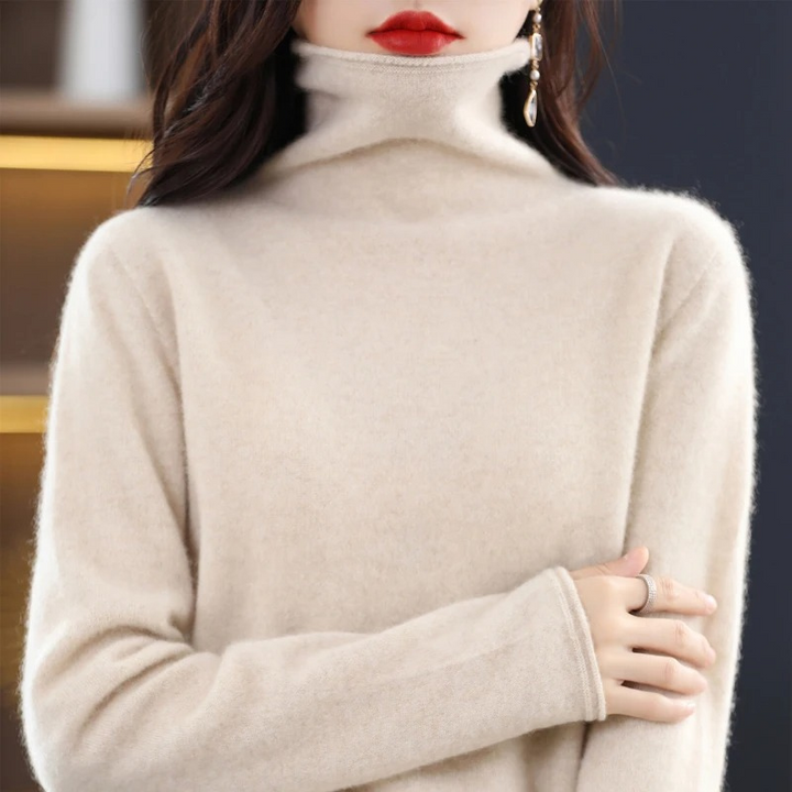 Levoire | Luxe Cachemire Pull Femme Doux Col Montant, Chaud & Élégant Beige
