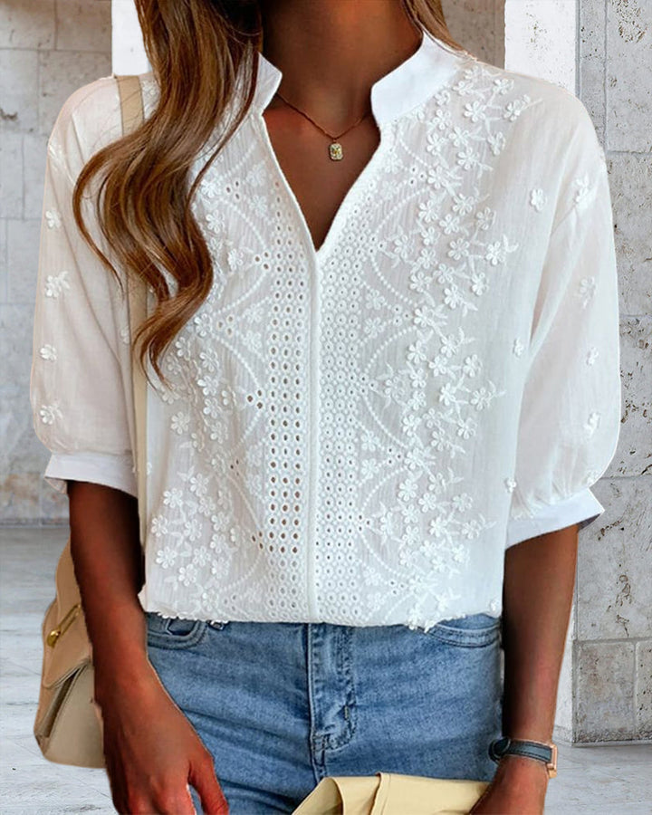 Levoire | V Neck Blouse With Puff Sleeves 2XL