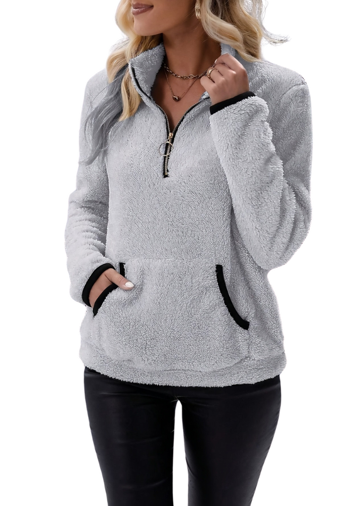 Levoire | Pull En Polaire Long À Manches Longues Chaud Avec Fermeture Éclair Mi-Hauteur Gris