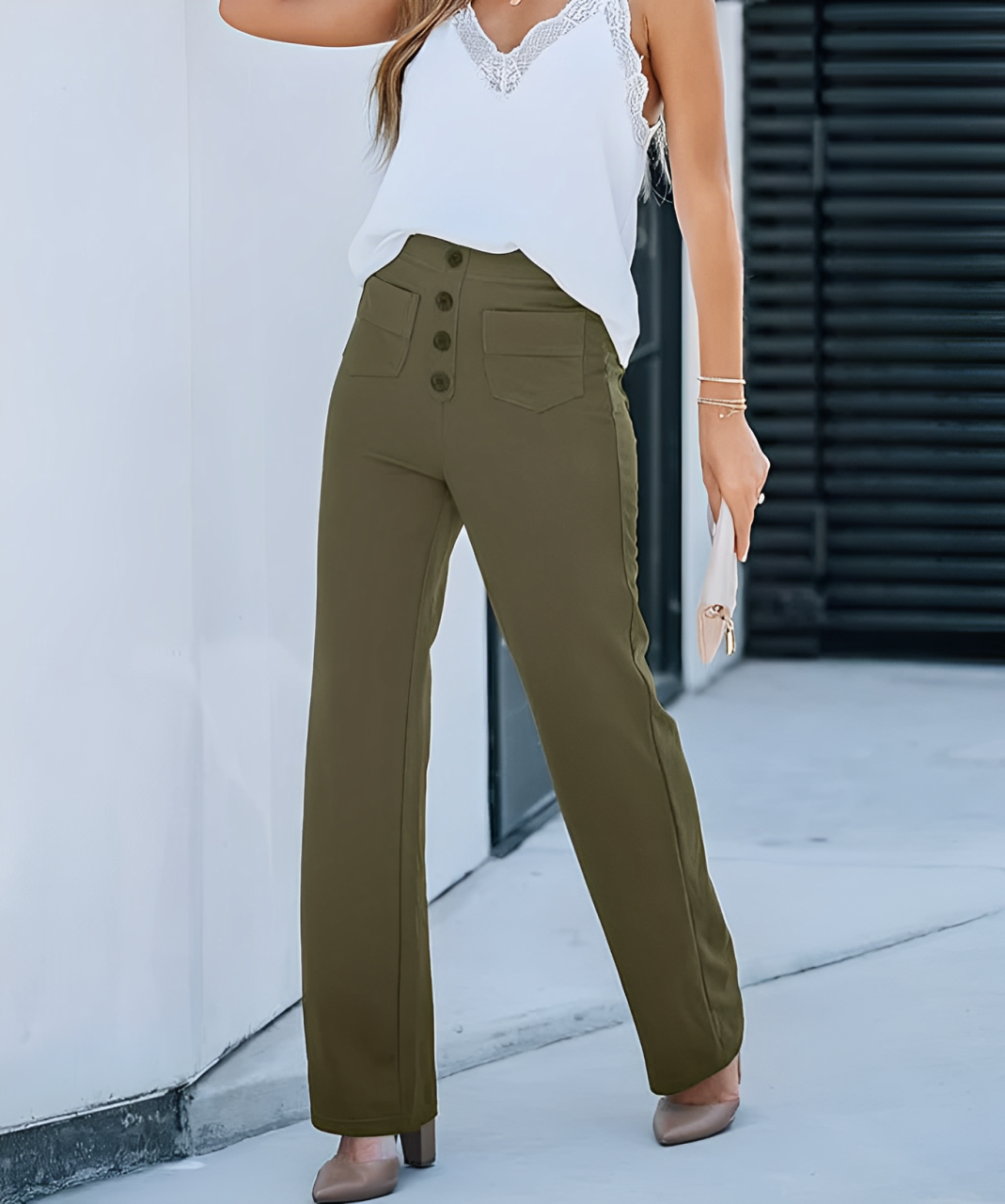 Levoire | Pantalons de loisirs élastiques taille haute Vert