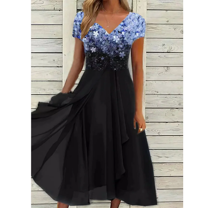 Levoire | Midi Robe de fête Décolleté en V Pour Femmes Bleu Noir