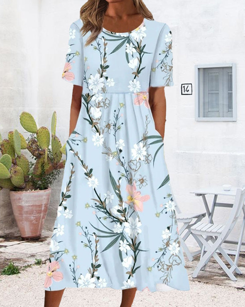 Levoire | Robe à manches courtes imprimée avec encolure ronde Bleu ciel