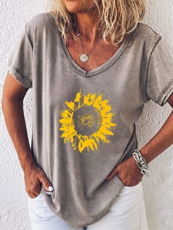 Levoire | T-Shirt Avec Imprimé V Décolleté Tendance Gris