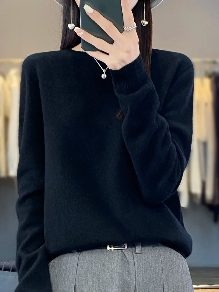 Levoire | Cachemire Pull Femme Col Rond Doux Et Élégant Pull-over Noir