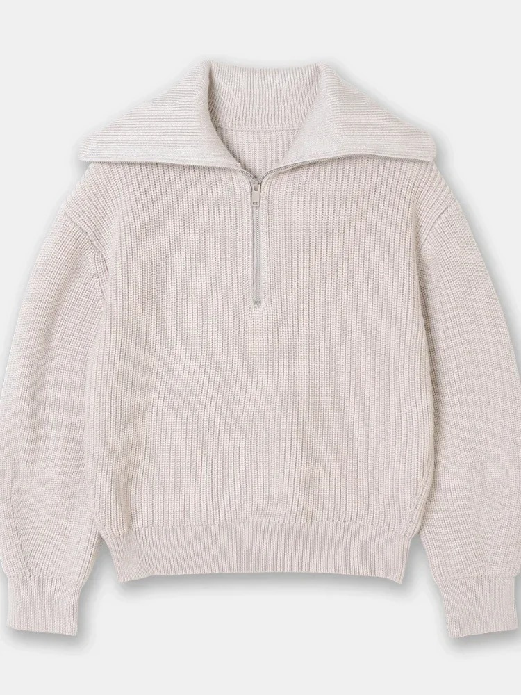 Levoire | Pull à fermeture éclair pour femmes Pull rayé, Modèle confortable Beige