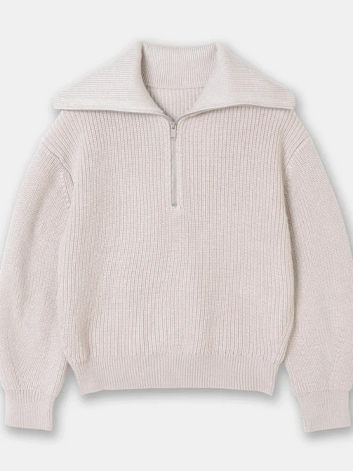 Levoire | Pull à fermeture éclair pour femmes Pull rayé, Modèle confortable Beige
