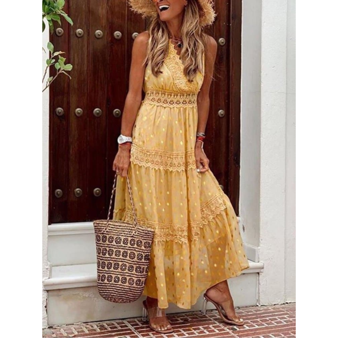 Levoire | Robe Maxi Boho d'été pour femmes Jaune