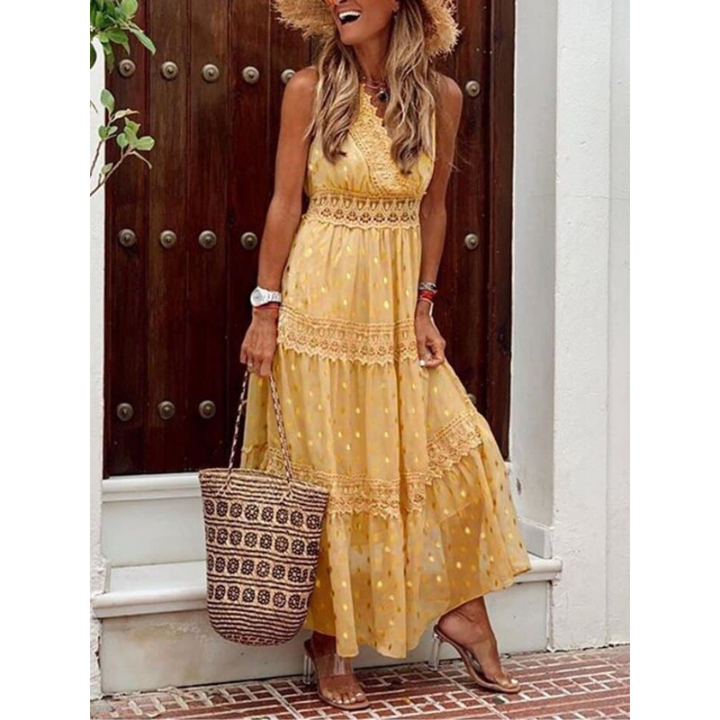 Levoire | Robe Maxi Boho d'été pour femmes Jaune