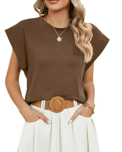 Levoire | T-Shirts D'Été Pour Femmes À Manches Courtes Et Encolure Ronde Marron