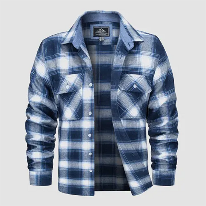 Levoire | Blouse à carreaux à manches longues Boutons en bas Bleu Blanc