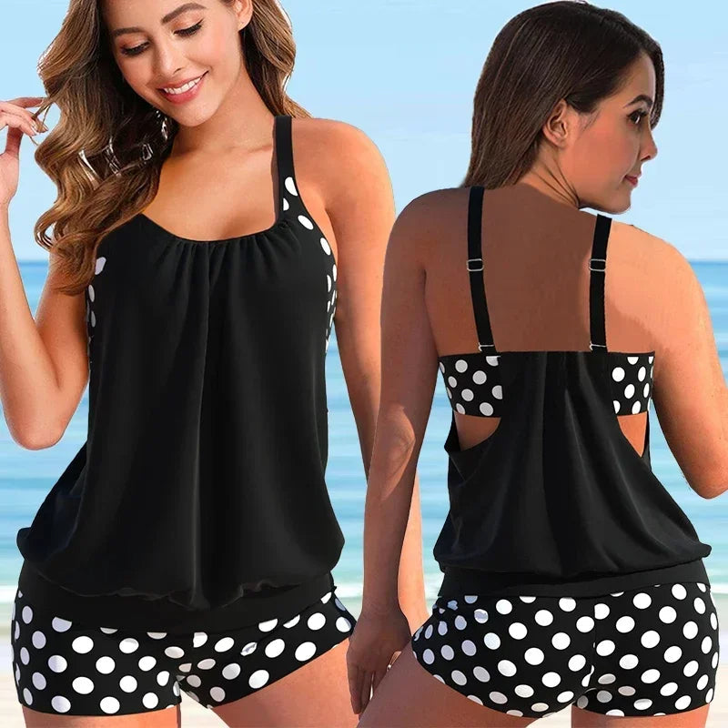 Levoire | Élégant ensemble de tankini pour femmes Noir (Points)