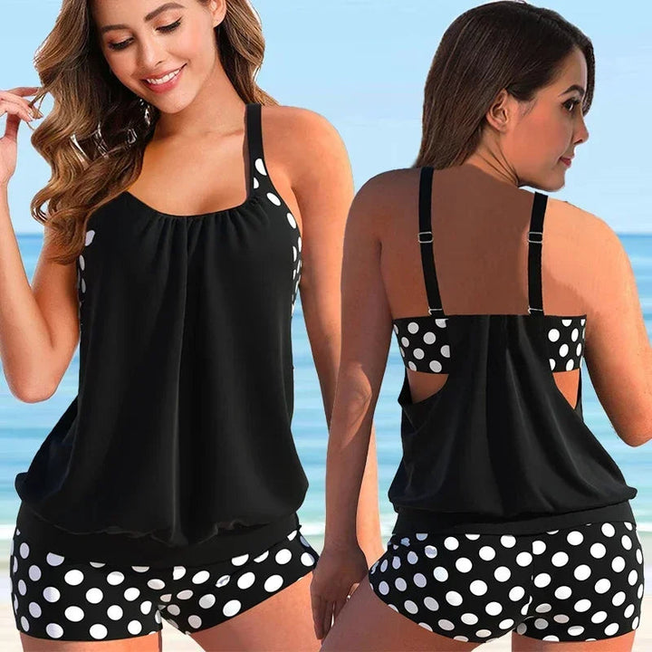 Levoire | Élégant ensemble de tankini pour femmes Noir (Points)