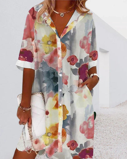 Levoire | Femme Robe Boutonnée à Fleurs - Mini Multicolore