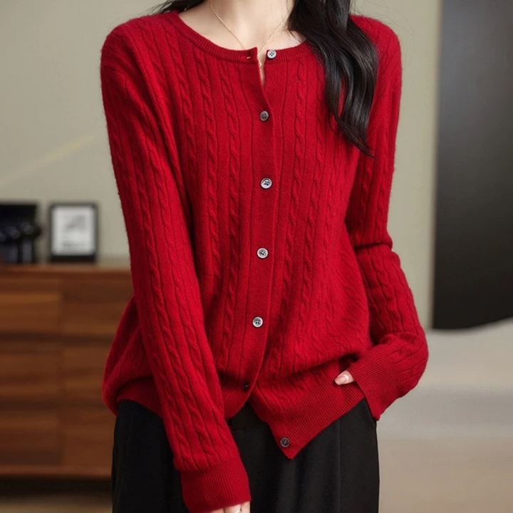 Levoire | Gilet pour femmes avec motif en câble et boutons Rouge foncé