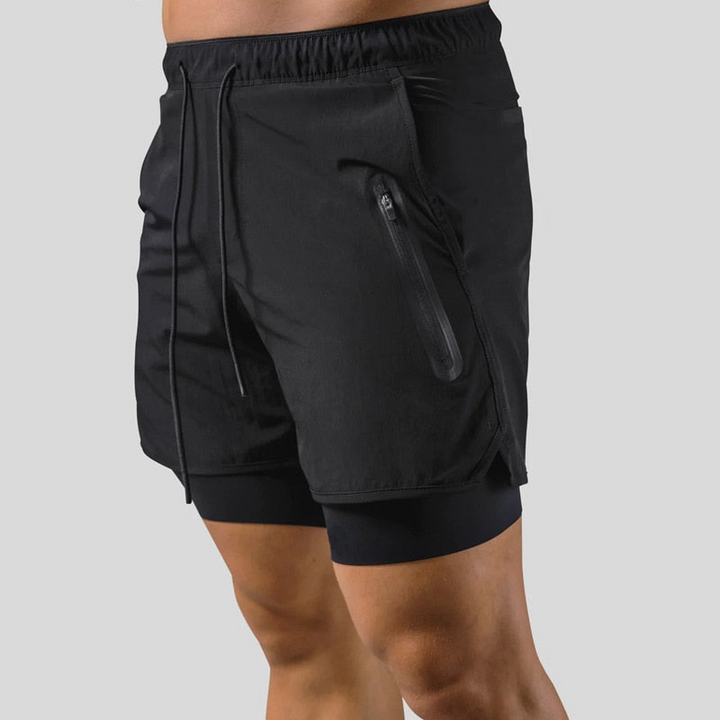 Levoire | Hommes 2 en 1 Pantalon de sport Entraînement Fitness Leggings à double couche Pour hommes Noir sans logo