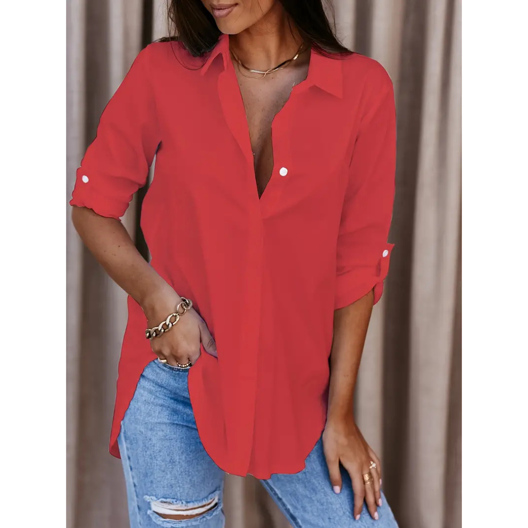 Levoire | Blouse grande taille à patte de boutonnage à manches longues Rot